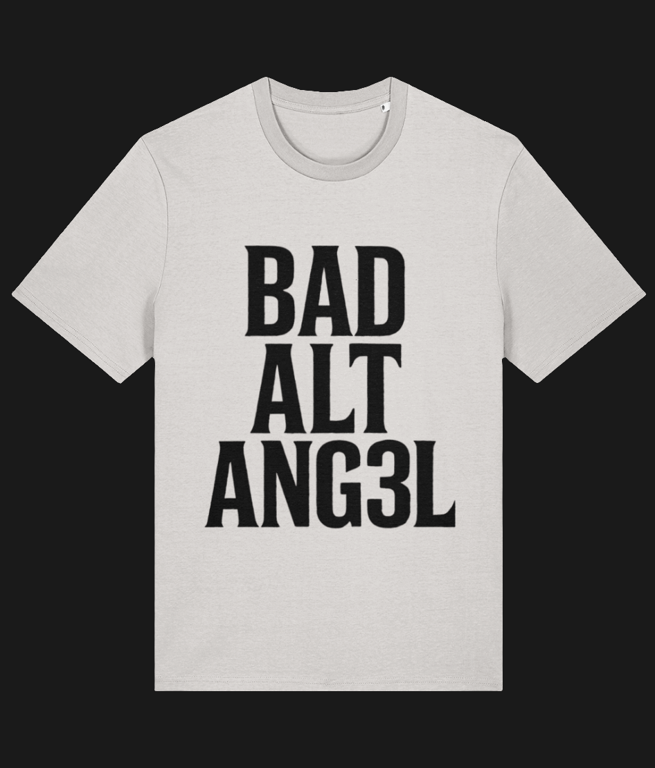 Off white oversized streetwear t-shirt with bold BAD ALT ANG3L graphic – UK alt fashion