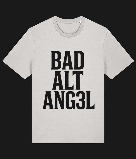 Off white oversized streetwear t-shirt with bold BAD ALT ANG3L graphic – UK alt fashion
