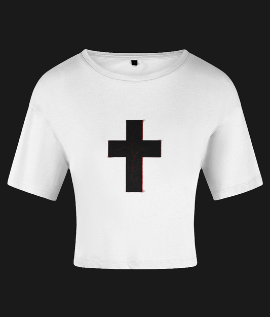 ANG3L Crimson Cross white crop top – gothic alt streetwear women’s fashion