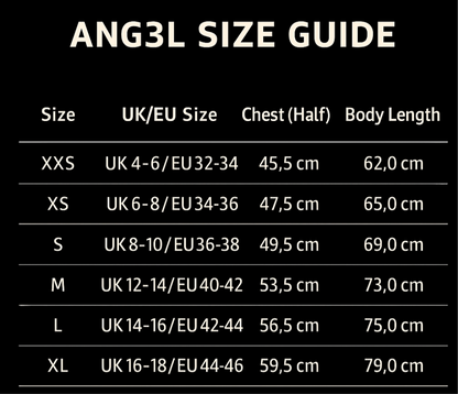 ANG3L oversized t-shirt UK size chart – alt streetwear clothing brand